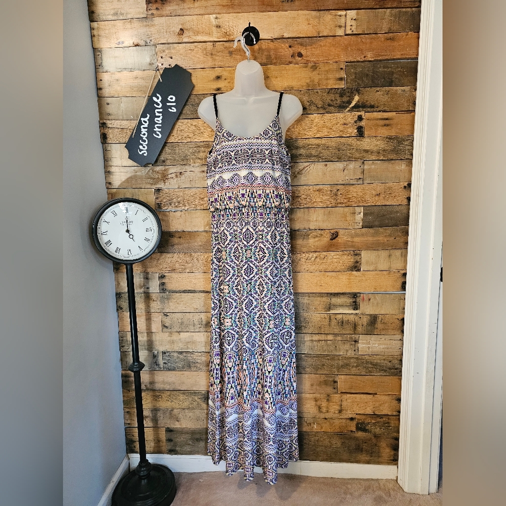 SALE-Emma & Michele Women'a Purple Geometric Sleeveless Maxi Dress Size M
